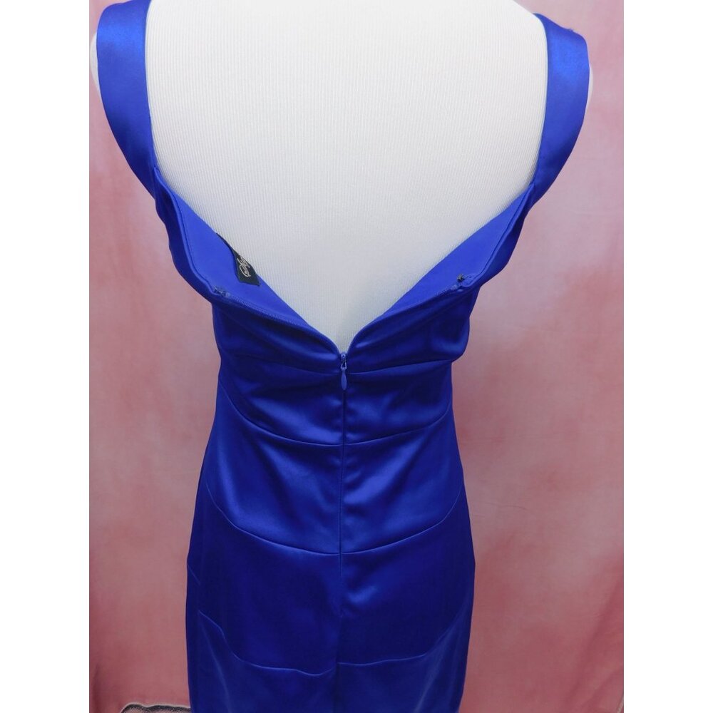 Signature by Sangria Blue Satin Sheath Dress Size 4 Lined Elegant Look - Picture 6 of 10